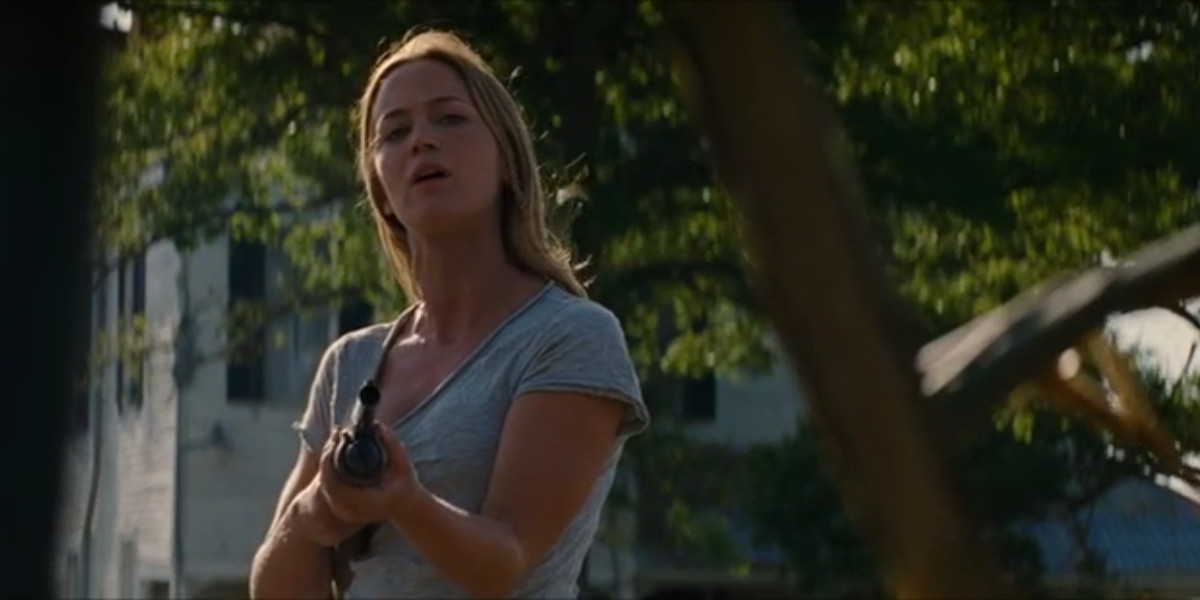Emily Blunt's character Sara defends her farm in Looper